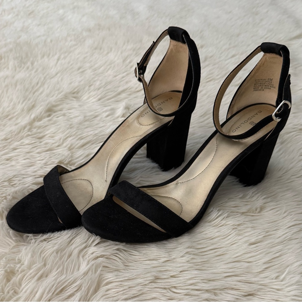 Bandolino Armory Black Suede Ankle Strap Heels